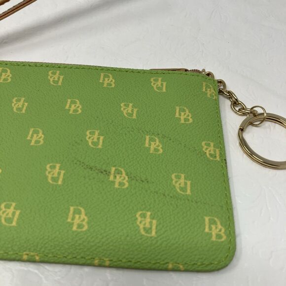 Dooney & Bourke Signature Monogram Leather Wristlet Keychain Wallet Lime Green - Picture 5 of 10